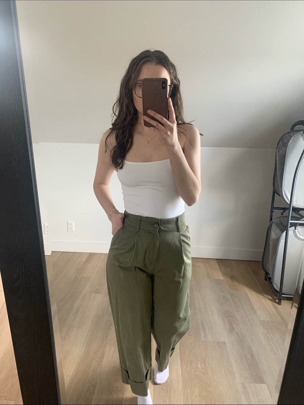 High-Rise Olive Green Wide-Leg Women’s Pants